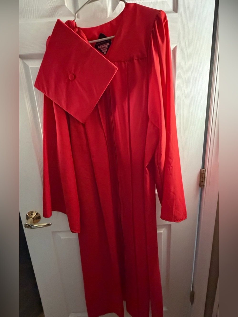 Red High School College University Graduation Cap and Gown heights 5'6 to 5'8
